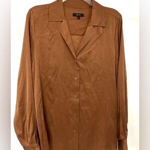 Quince Silk Stretch Notch Collar Button Blouse SZ Large